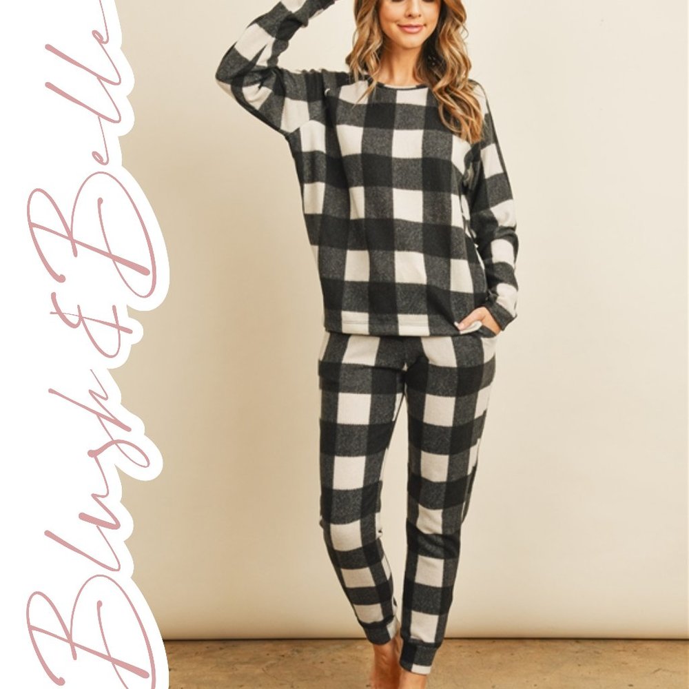 Black & White Buffalo Plaid Brushed Jogger Set